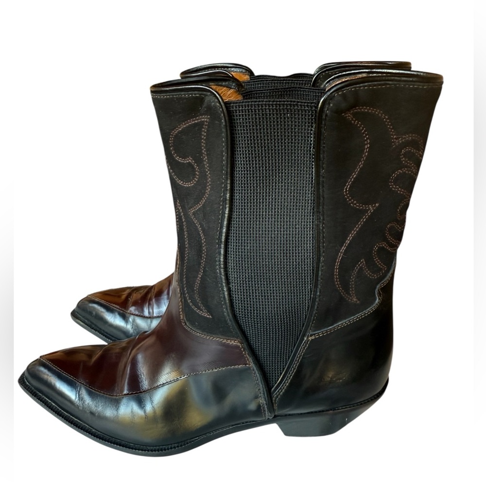 Vintage Donald J Pliner Black & Ox Blood leather mid hi cowboy boots sz 7